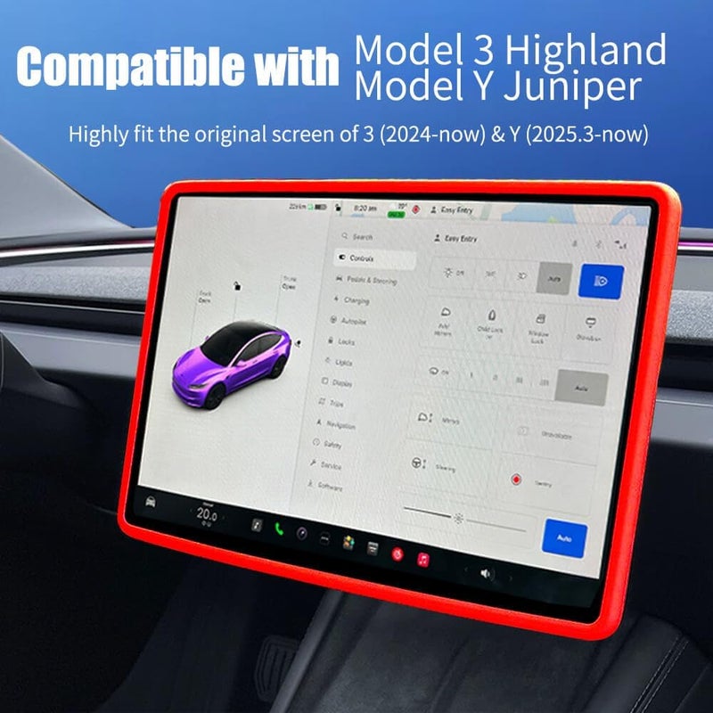 Yeapop 2Pcs Silicone Protector Frames of Screen and Rear View Mirror for Tesla Model 3 2024 Highland and Model Y 2025 Juniper. (Red) - Image 2